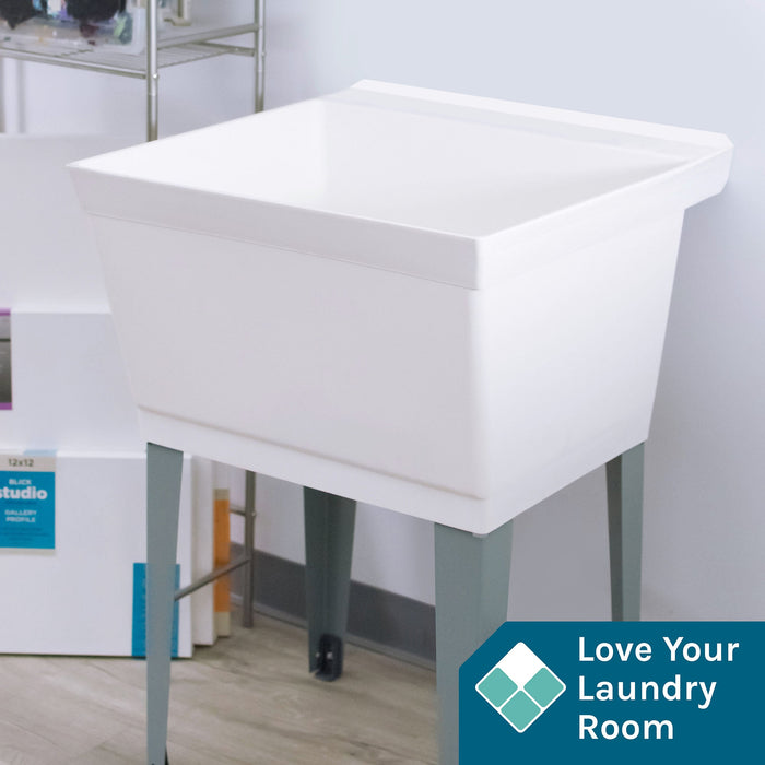 Tehila Standard Freestanding White Utility Sink with Grey Legs, Water Supply Lines Included - Detail View