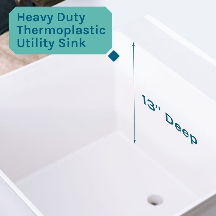 Tehila Standard Freestanding White Utility Sink with Grey Legs, Water Supply Lines Included - Dimensions