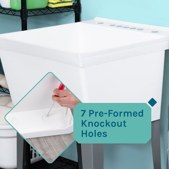 Tehila Standard Freestanding White Utility Sink with Grey Legs, Water Supply Lines Included - Features