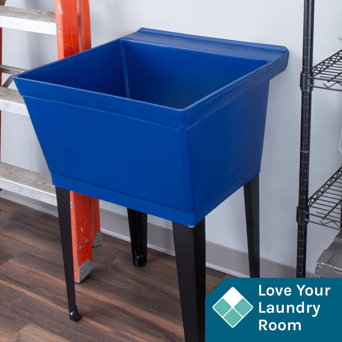 Tehila Standard Freestanding Blue Utility Sink with Black Legs, Water Supply Lines Included - Detail View