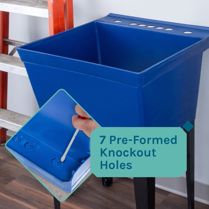 Tehila Standard Freestanding Blue Utility Sink with Black Legs, Water Supply Lines Included - Features