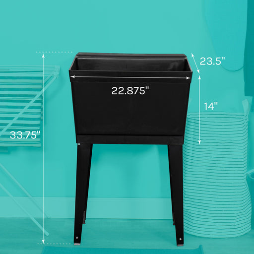 Tehila Standard Freestanding Black Utility Sink with Black Legs, Water Supply Lines Included - Side View
