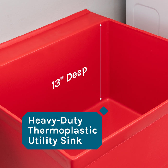Tehila Standard Freestanding Red Utility Sink with Black Legs, Water Supply Lines Included - Dimensions