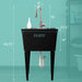 Tehila Standard Freestanding Black Utility Sink with Stainless Steel Finish High-Arc Pull-Down Faucet - Side View