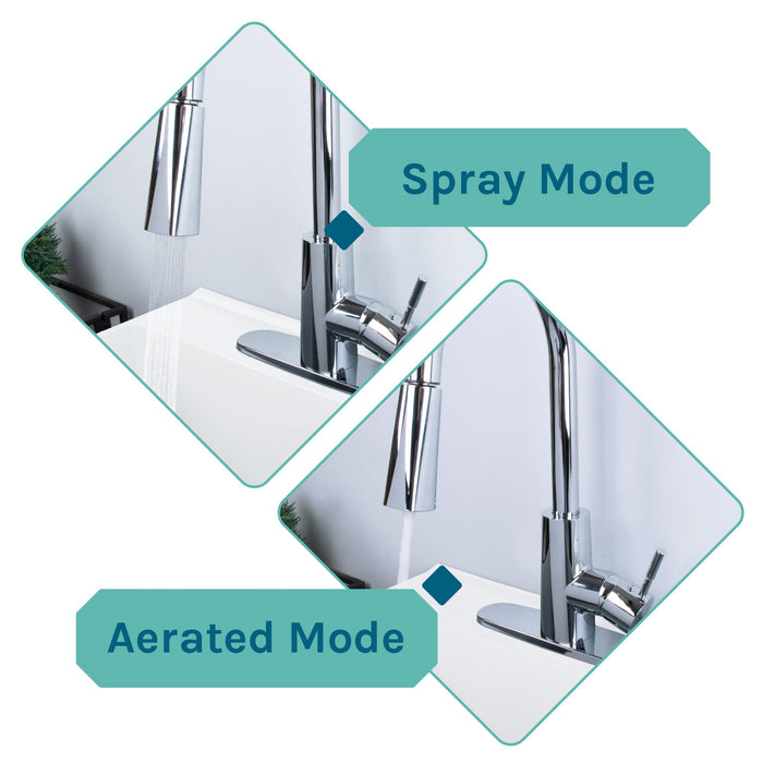 Tehila Standard Freestanding White Utility Sink with Chrome Finish High-Arc Pull-Down Faucet - Close-Up