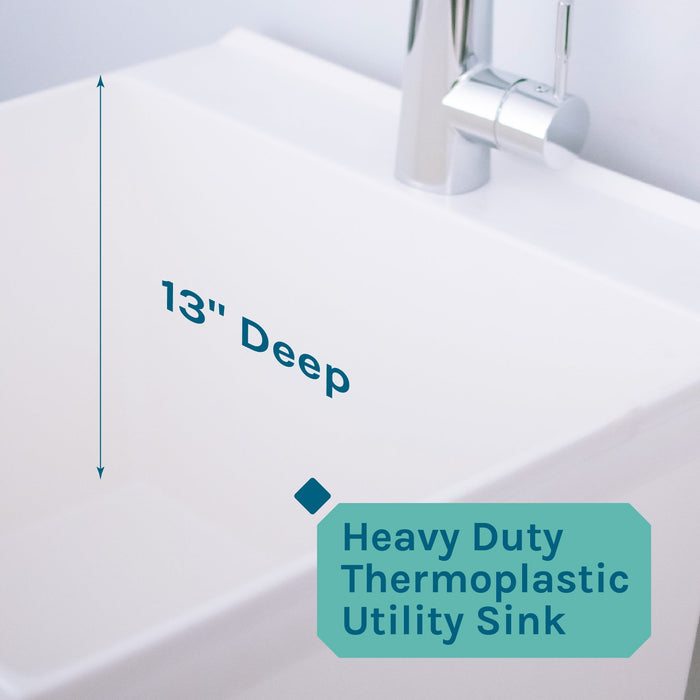 Tehila Standard Freestanding White Utility Sink with Chrome Finish High-Arc Pull-Down Faucet - Dimensions