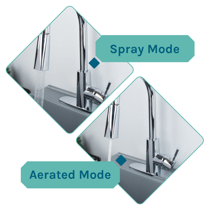 Tehila Standard Freestanding Grey Utility Sink with Chrome Finish High-Arc Pull-Down Faucet - Close-Up