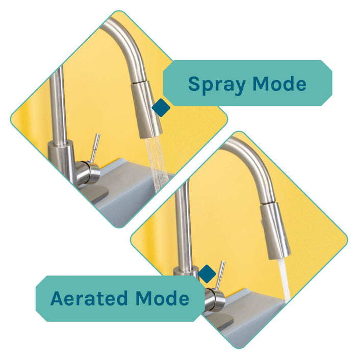 Tehila Standard Freestanding Grey Utility Sink with Stainless Steel Finish High-Arc Pull-Down Faucet - Close-Up