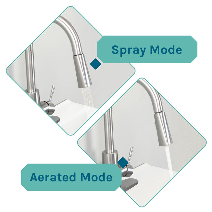 Tehila Standard Freestanding White Utility Sink with Stainless Steel Finish High-Arc Pull-Down Faucet - Close-Up