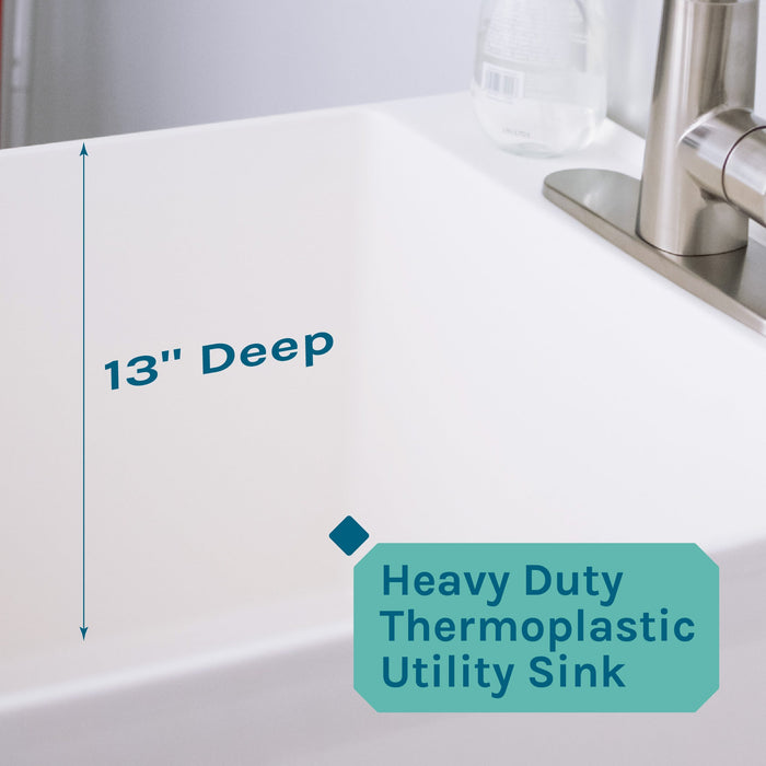 Tehila Standard Freestanding White Utility Sink with Stainless Steel Finish High-Arc Pull-Down Faucet - Dimensions