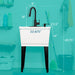 Tehila Standard Freestanding White Utility Sink with Black Finish High-Arc Pull-Down Faucet and Soap Dispenser - Side View
