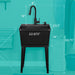 Tehila Standard Freestanding Black Utility Sink with Black Finish High-Arc Pull-Down Faucet and Soap Dispenser - Side View