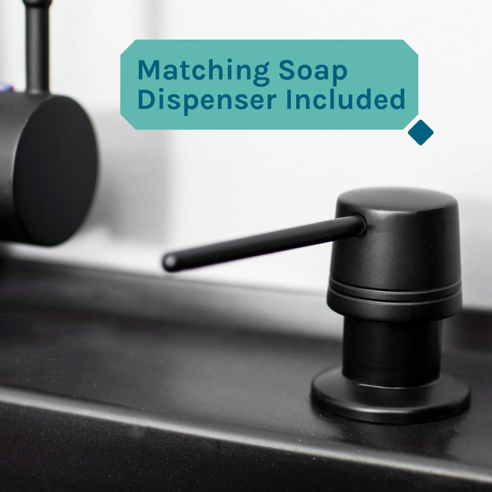 Tehila Standard Freestanding Black Utility Sink with Black Finish High-Arc Pull-Down Faucet and Soap Dispenser - Close-Up