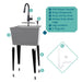 Tehila Standard Freestanding Grey Utility Sink with Black Finish High-Arc Pull-Down Faucet and Soap Dispenser - View 10