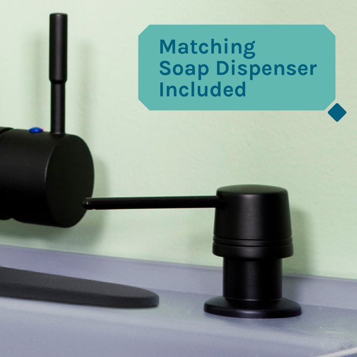 Tehila Standard Freestanding Grey Utility Sink with Black Finish High-Arc Pull-Down Faucet and Soap Dispenser - Close-Up