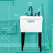 Tehila Standard Freestanding White Utility Sink with Black Legs and Black Finish Wide-set Gooseneck Faucet... - Side View