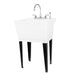Tehila Standard Freestanding White Utility Sink with Black Legs and Chrome Finish Wide-set Gooseneck Faucet with Side Sprayer