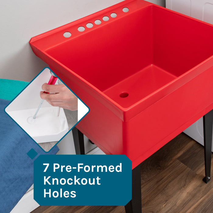 Tehila Standard Freestanding Red Utility Sink with Black Legs and Stainless Steel Finish Wide-set Gooseneck... - Features