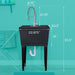 Tehila Standard Freestanding Black Utility Sink with Stainless Steel Finish High-Arc Coil Pull-Down Faucet - Side View