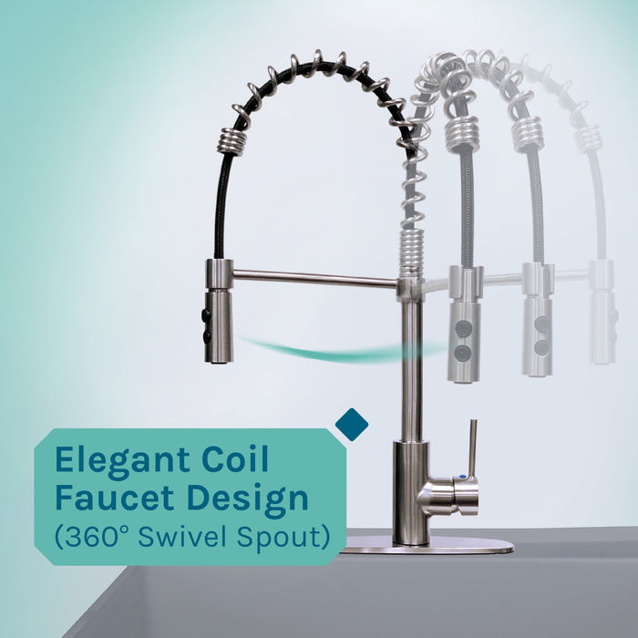 Tehila Standard Freestanding Grey Utility Sink with Stainless Steel Finish High-Arc Coil Pull-Down Faucet - Close-Up