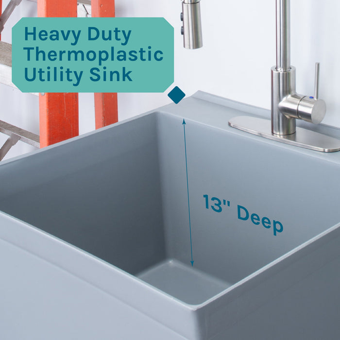 Tehila Standard Freestanding Grey Utility Sink with Stainless Steel Finish High-Arc Coil Pull-Down Faucet - Features