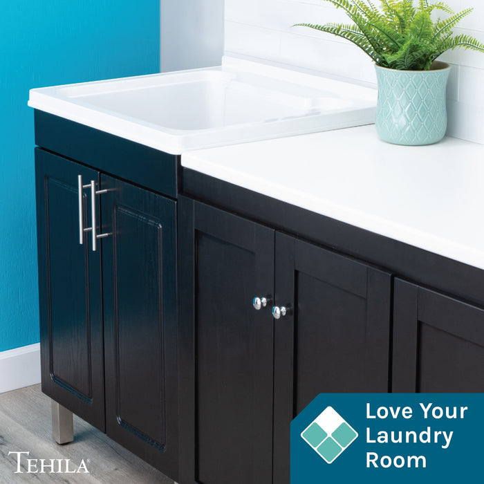 Tehila Black Vanity Cabinet and White Utility Sink, No Supply Lines, No Strainer Basket - Detail View