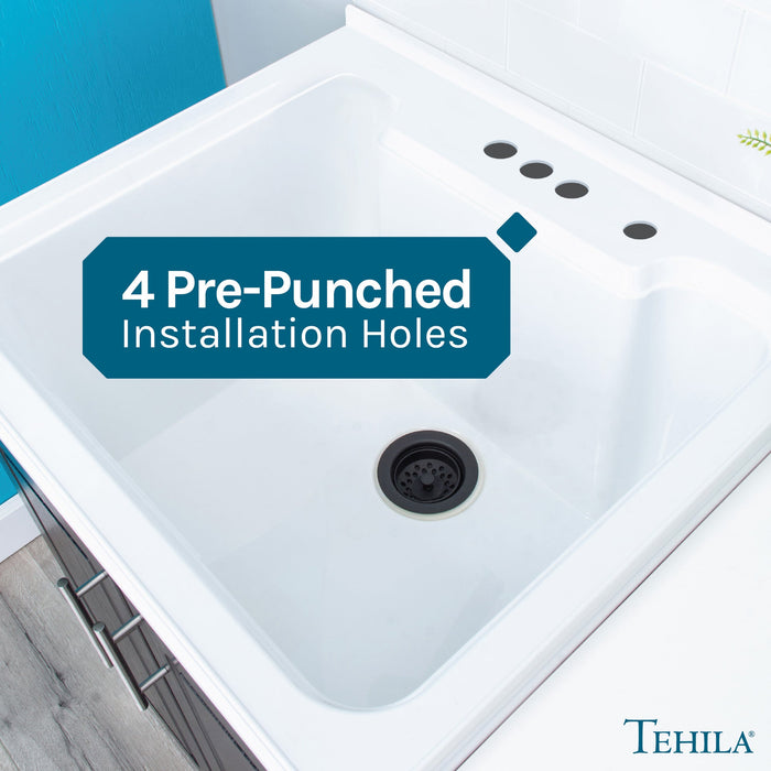 Tehila Black Vanity Cabinet and White Utility Sink, No Supply Lines, No Strainer Basket - Close-Up