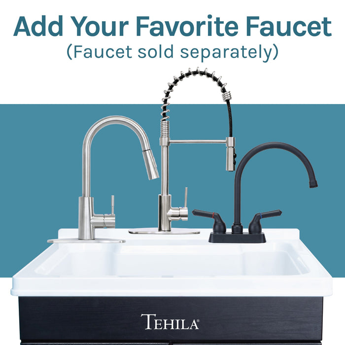 Tehila Black Vanity Cabinet and White Utility Sink, No Supply Lines, No Strainer Basket - Lifestyle View
