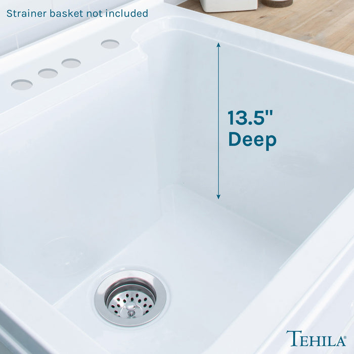 Tehila White Vanity Cabinet and White Utility Sink, No Supply Lines, No Strainer Basket - Features