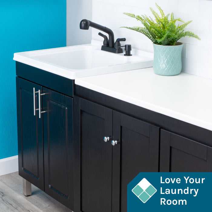 Tehila Black Vanity Cabinet and White Utility Sink with Black Finish Pull-Out Faucet - Close-Up