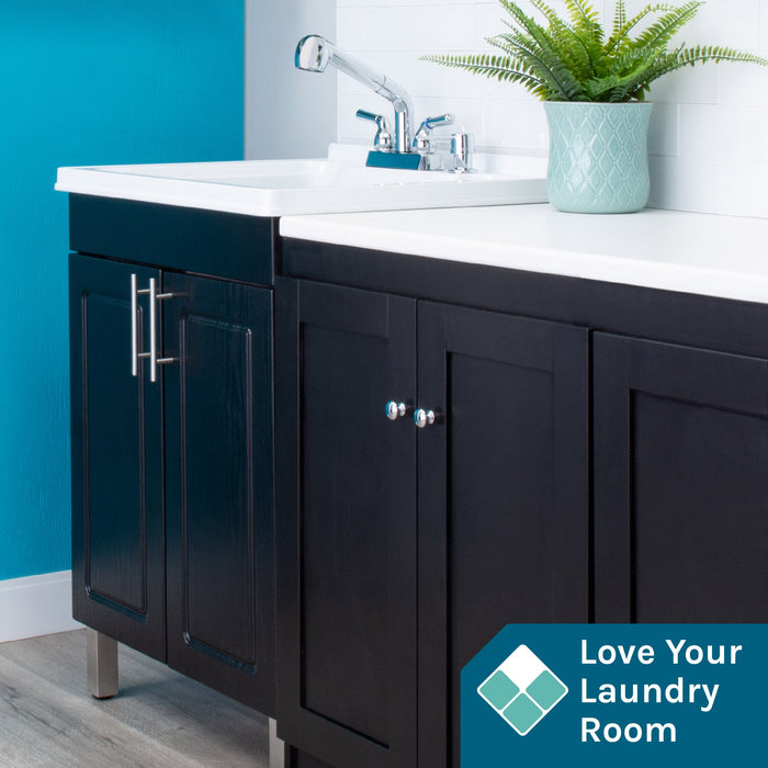 Tehila Black Vanity Cabinet and White Utility Sink with Chrome Finish Pull-Out Faucet - Close-Up