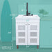 Tehila White Vanity Cabinet and White Utility Sink with Black Finish High-Arc Pull-Down Faucet - Side View