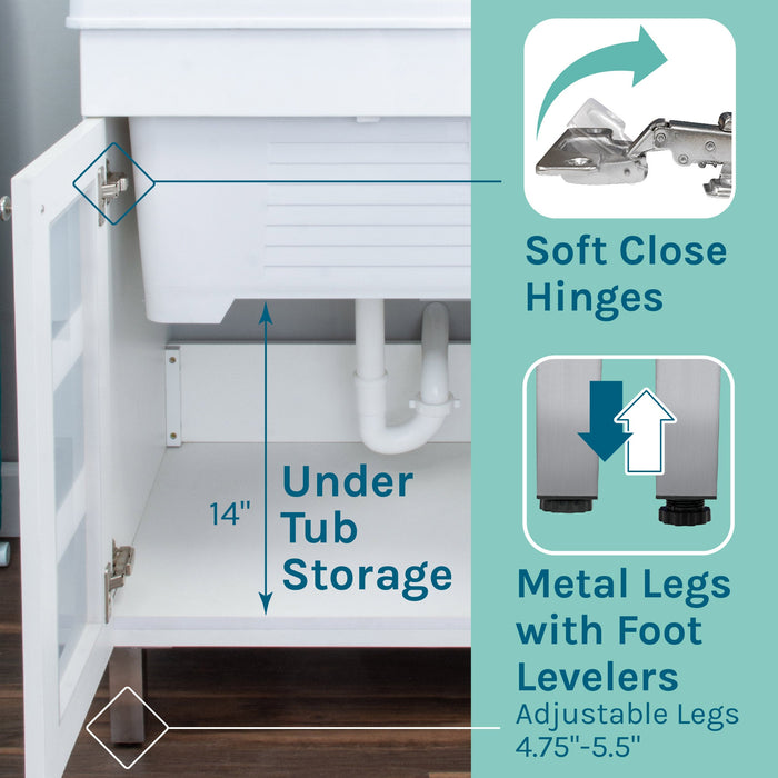 Tehila White Vanity Cabinet and White Utility Sink with Black Finish Pull-Out Faucet - Installation View