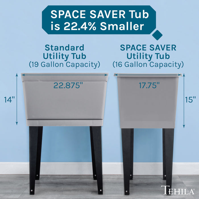 Tehila Space Saver Freestanding Grey Utility Sink with Black Finish Pull-Out Faucet - Close-Up