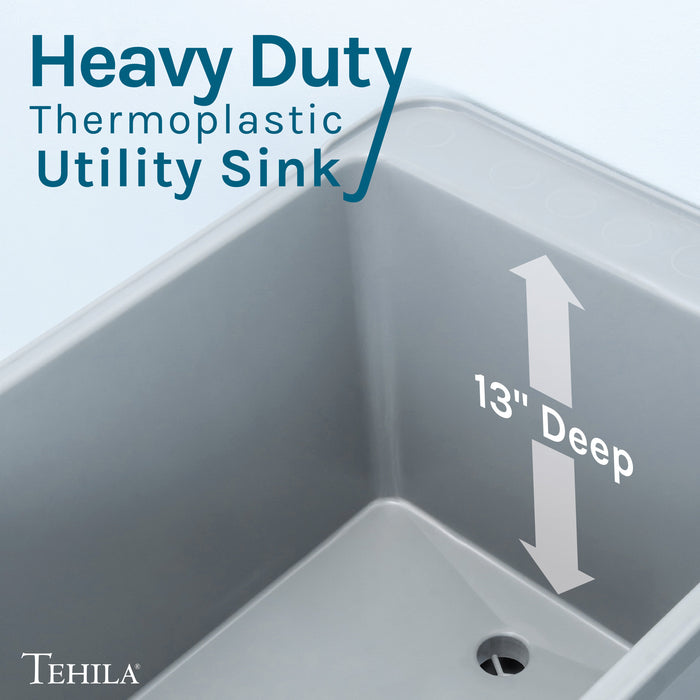 Tehila Space Saver Freestanding Grey Utility Sink with Stainless Steel Finish Pull-Out Faucet - Lifestyle View