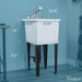 Tehila Space Saver Freestanding White Utility Sink with Stainless Steel Finish Pull-Out Faucet - Side View