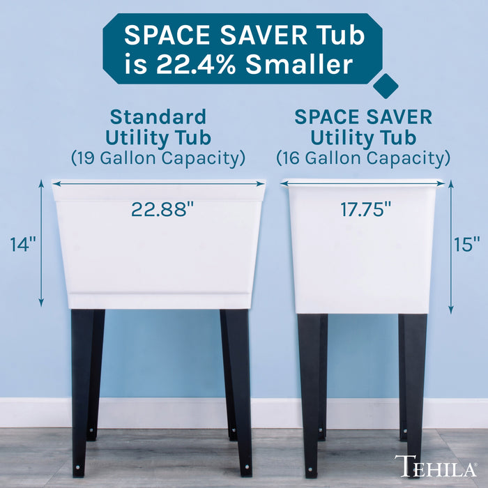 Tehila Space Saver Freestanding White Utility Sink with Stainless Steel Finish Pull-Out Faucet - Close-Up