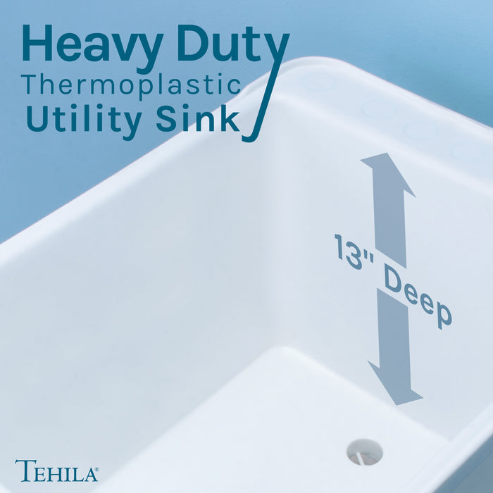 Tehila Space Saver Freestanding White Utility Sink with Stainless Steel Finish Pull-Out Faucet - Lifestyle View