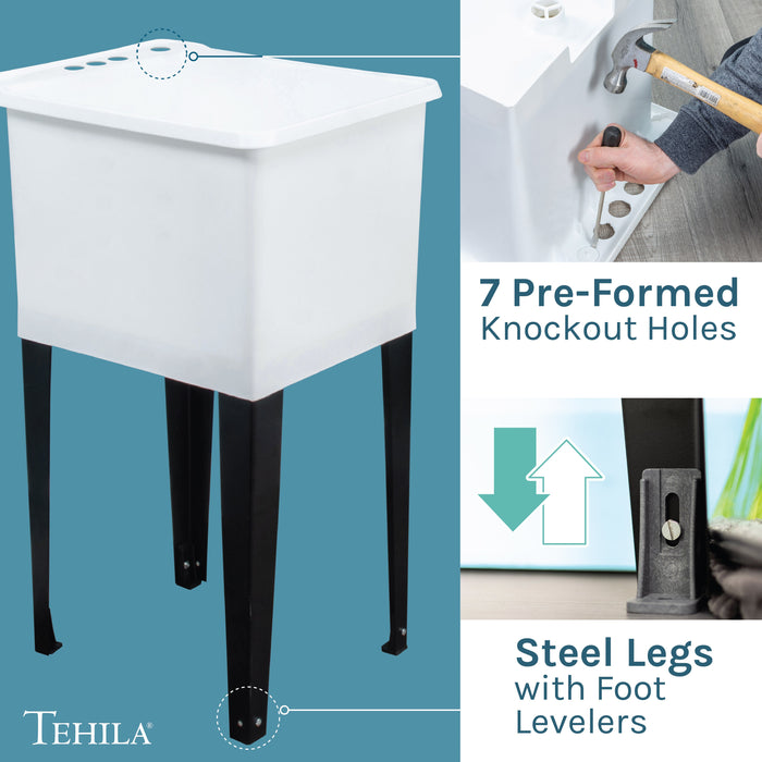 Tehila Space Saver Freestanding White Utility Sink with Stainless Steel Finish Pull-Out Faucet - Dimensions