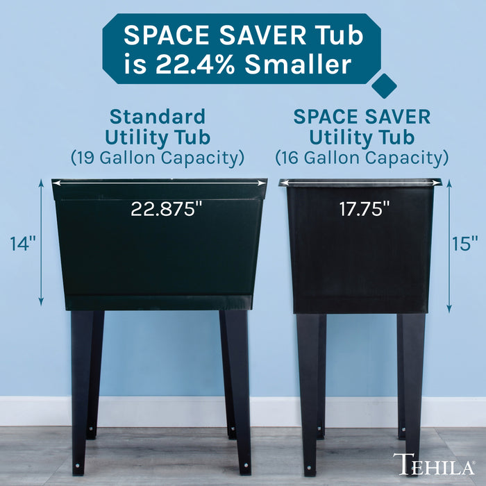 Tehila Space Saver Freestanding Black Utility Sink with Black Finish Gooseneck Faucet and Side Sprayer - Close-Up