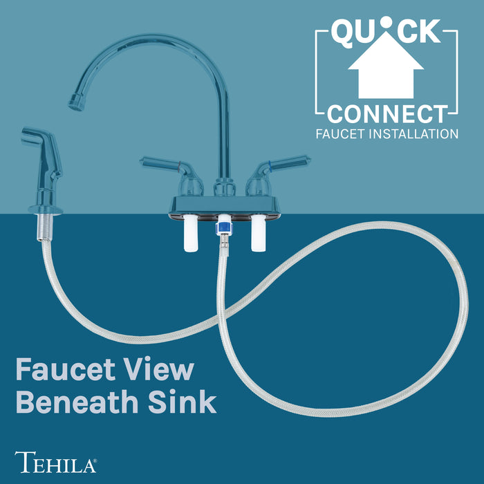 Tehila Space Saver Freestanding Black Utility Sink with Chrome Finish Gooseneck Faucet and Side Sprayer - Installation View