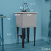 Tehila Space Saver Freestanding Grey Utility Sink with Black Finish Gooseneck Faucet and Side Sprayer - Side View