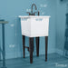 Tehila Space Saver Freestanding White Utility Sink with Black Finish Gooseneck Faucet and Side Sprayer - Side View