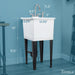 Tehila Space Saver Freestanding White Utility Sink with Chrome Finish Gooseneck Faucet and Side Sprayer - Side View