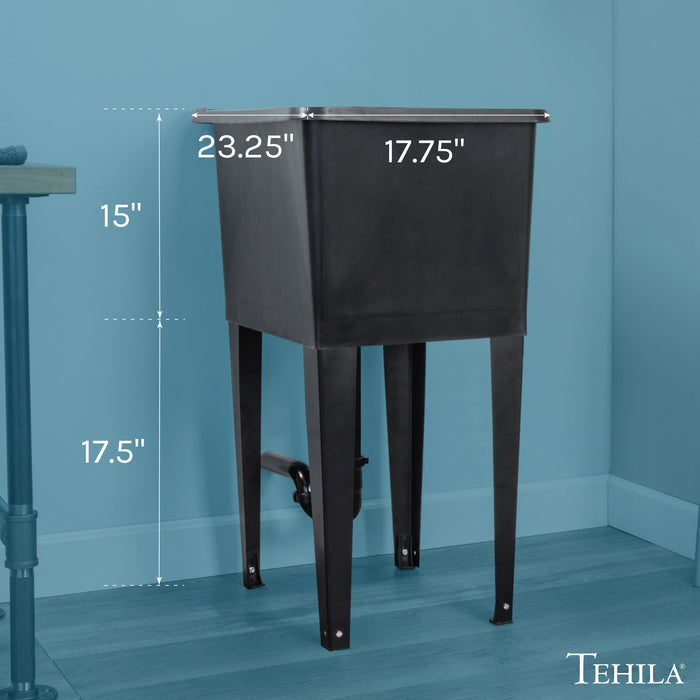 Tehila Space Saver Freestanding Black Utility Sink - Side View