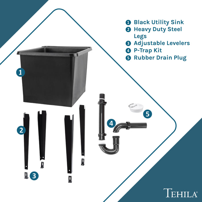 Tehila Space Saver Freestanding Black Utility Sink - View 9