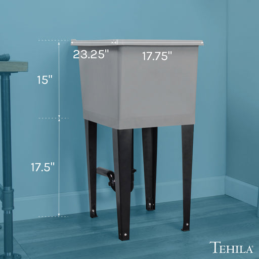 Tehila Space Saver Freestanding Grey Utility Sink - Side View