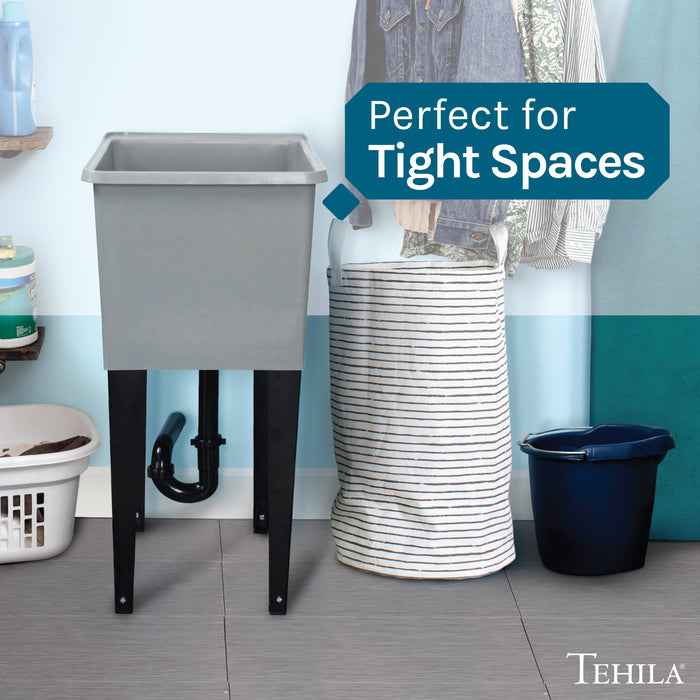 Tehila Space Saver Freestanding Grey Utility Sink - Detail View