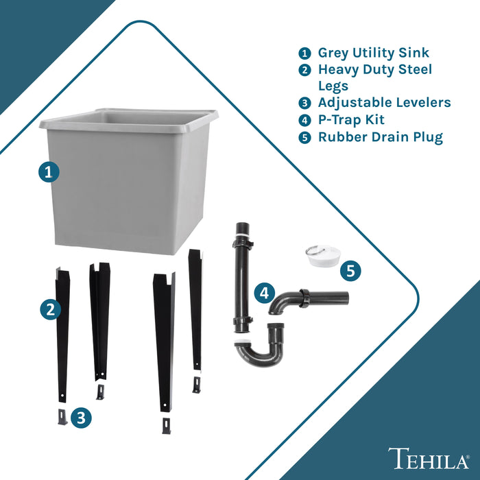 Tehila Space Saver Freestanding Grey Utility Sink - View 9