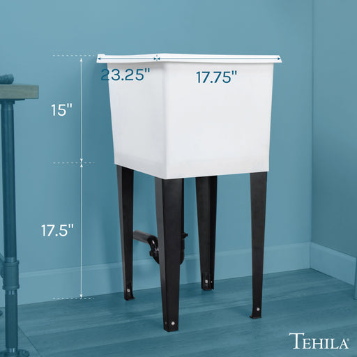 Tehila Space Saver Freestanding White Utility Sink - Side View
